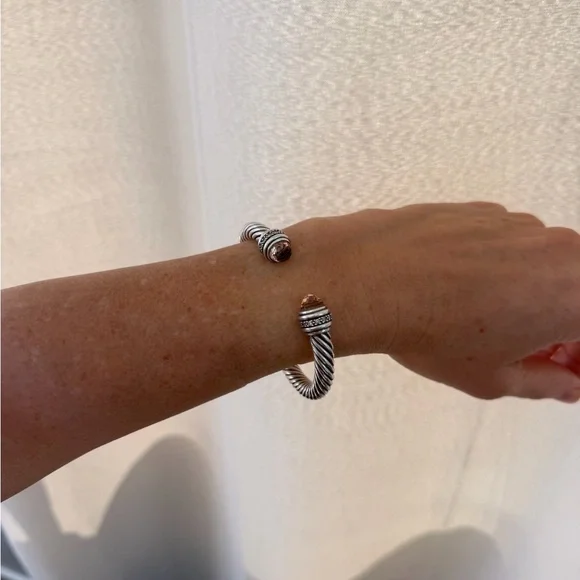 David Yurman Silver Cable Bracelet with Diamond Accents